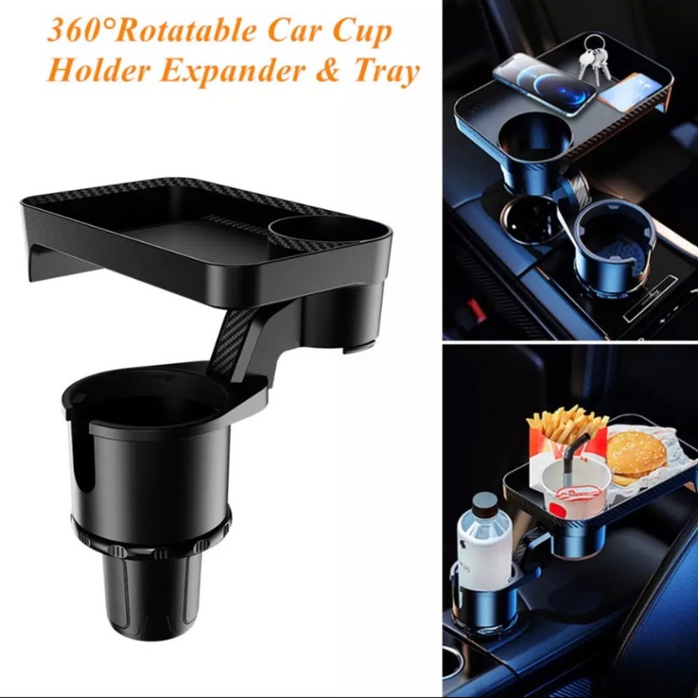 Car Cup Holder Attach Tray 360° Swivel Adjustable Eating Table Holders Expander
